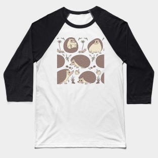 Hedgehogs Among the Flowers Pattern in Beige and Blue Baseball T-Shirt